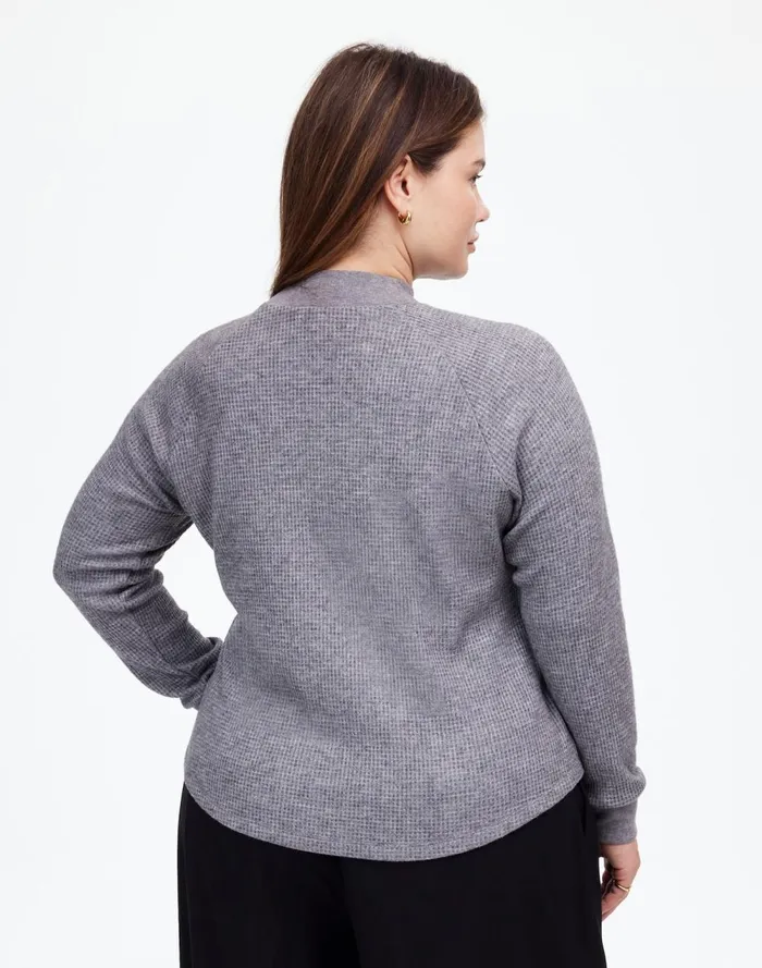 Women Loungewear Madewell Plus WaffleKnit LongSleeve Crewneck Tee Hthr Charcoal
