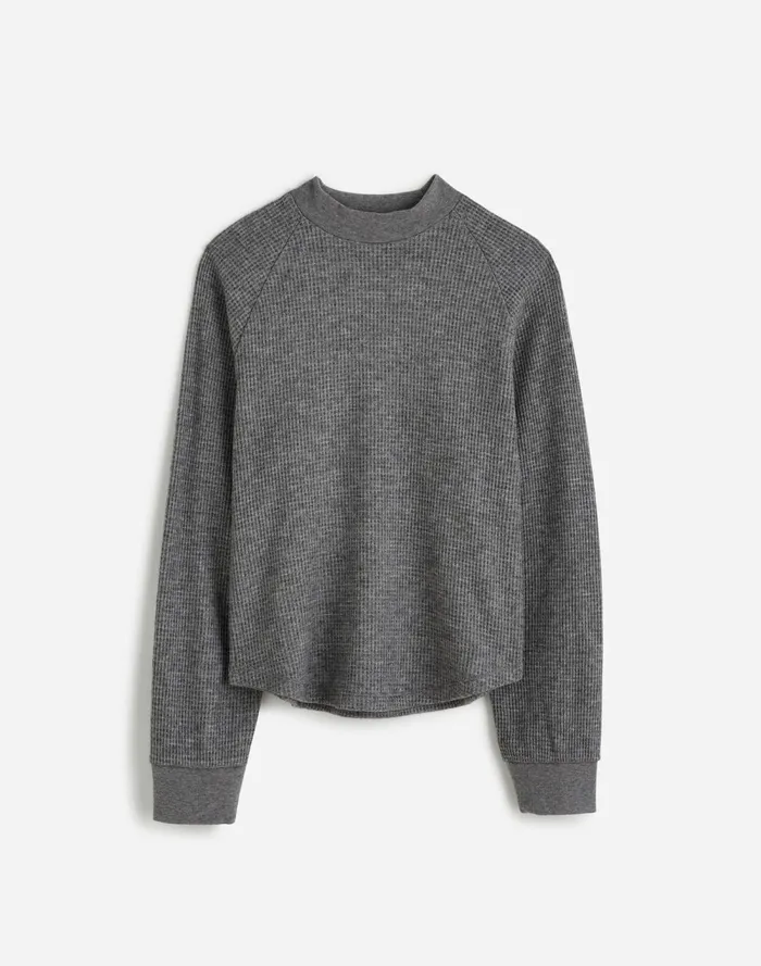 Women Loungewear Madewell Plus WaffleKnit LongSleeve Crewneck Tee Hthr Charcoal
