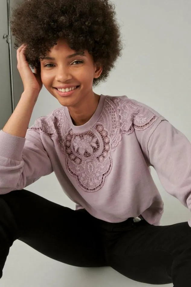 Women Lucky Brand Activewear Schiffley Cutwork Pullover Dawn Pink