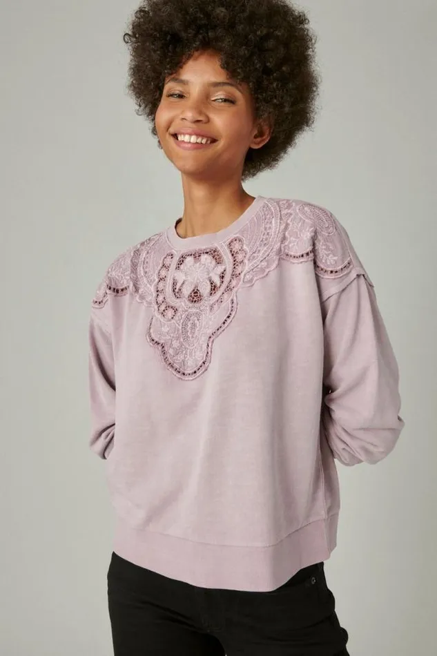 Women Lucky Brand Activewear Schiffley Cutwork Pullover Dawn Pink