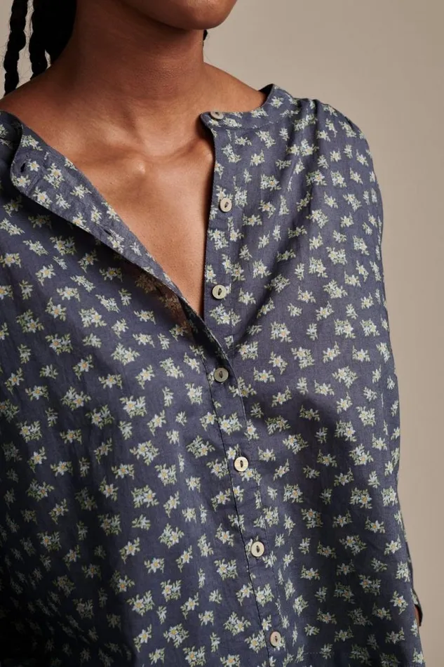 Women Lucky Brand All Tops Printed Smocked Detail Blouse Navy Multi
