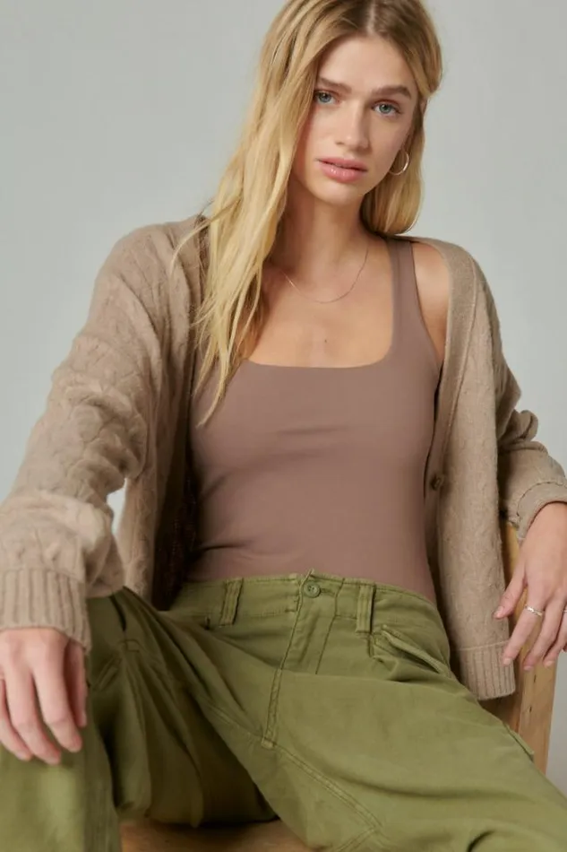 Women Lucky Brand All Tops Square Neck Layering Tank Deep Taupe