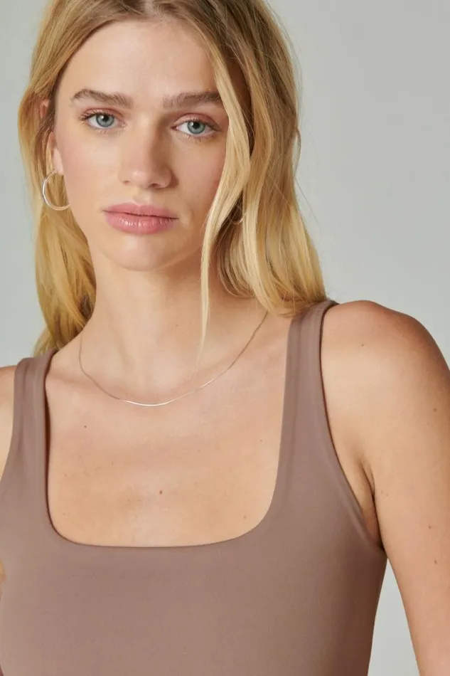 Women Lucky Brand All Tops Square Neck Layering Tank Deep Taupe