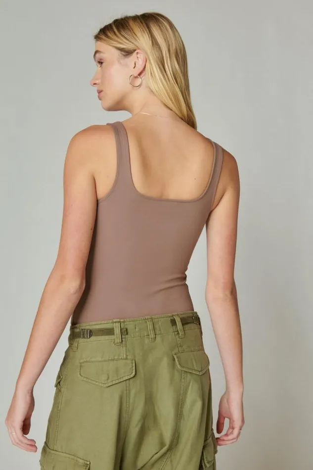 Women Lucky Brand All Tops Square Neck Layering Tank Deep Taupe