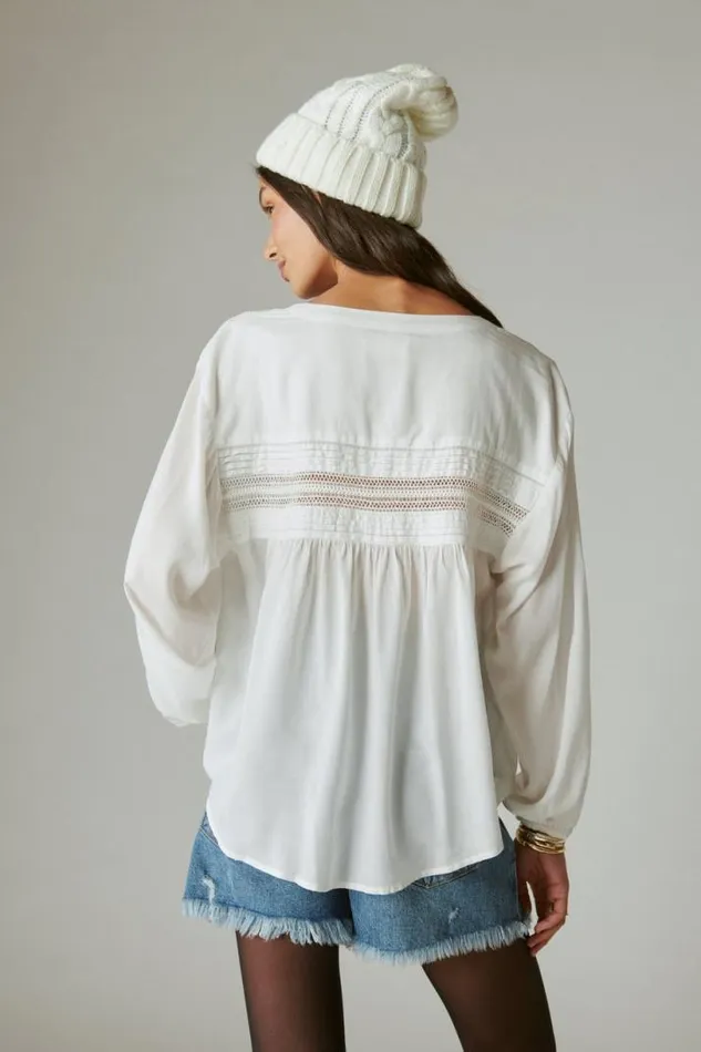 Women Lucky Brand All Tops Textured Pintuck Blouse Whisper White