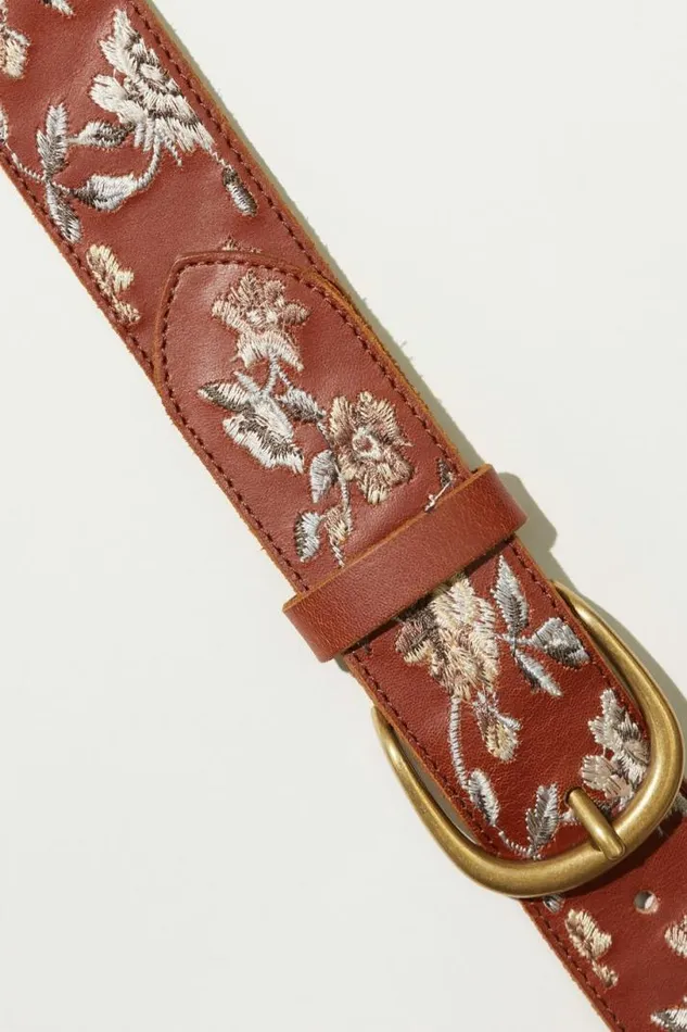 Women Lucky Brand Belts Border Cream Floral Emb Belt Dark Brown Women Lucky Brand Belts Border Cream Floral Emb Belt Dark Brown