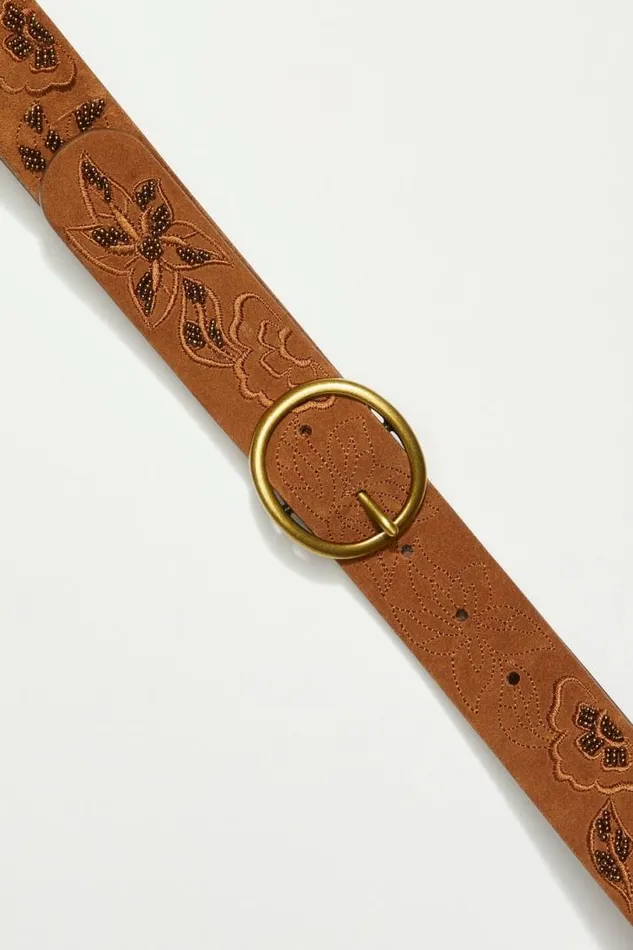 Women Lucky Brand Belts Floral Beaded Belt Medium Brown Women Lucky Brand Belts Floral Beaded Belt Medium Brown