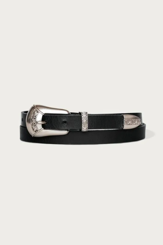 Women Lucky Brand Belts Leather Belt With Western Buckle Set Black
