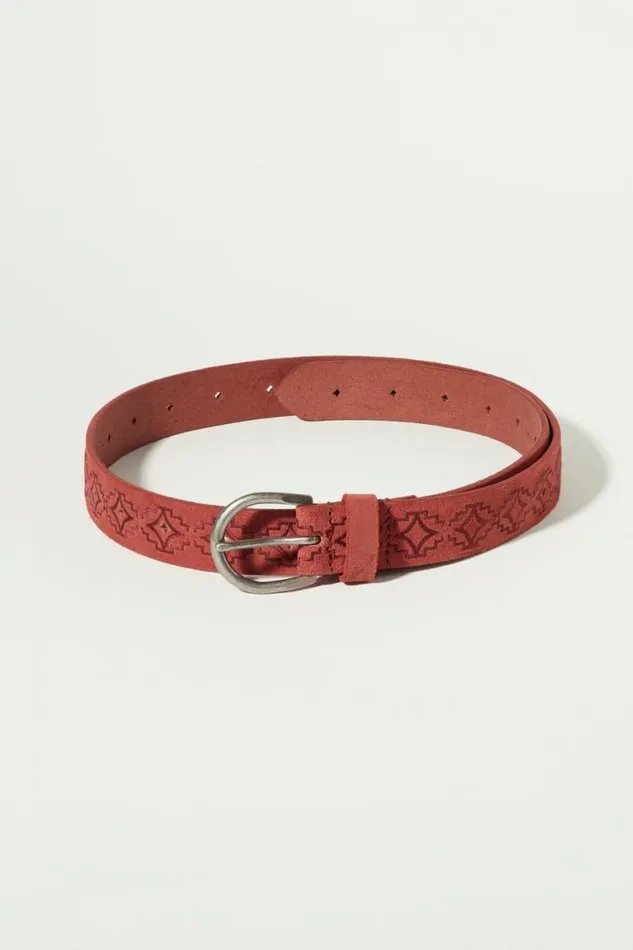 Women Lucky Brand Belts Southwestern Embroidered Belt Maroon