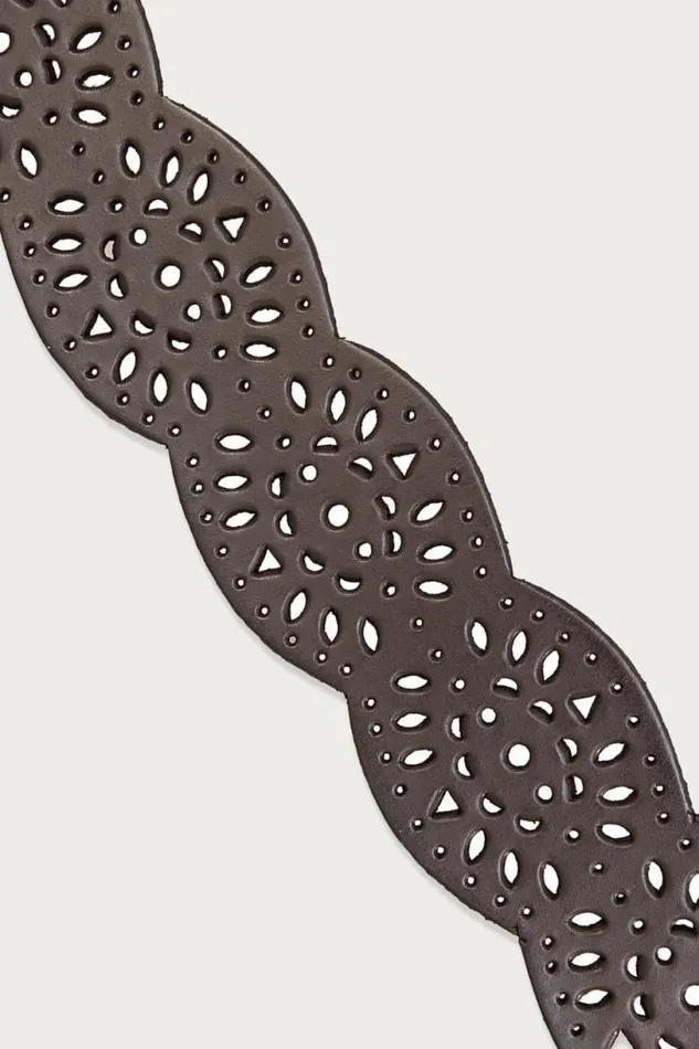 Women Lucky Brand Belts Tapered Perforated Leather Belt Dark Brown Women Lucky Brand Belts Tapered Perforated Leather Belt Dark Brown