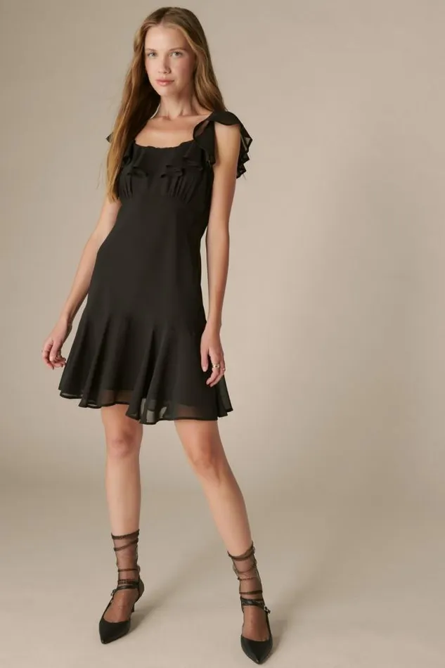 Women Lucky Brand Dresses Ruffle Mini Dress True Black