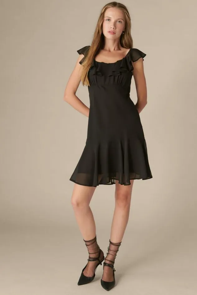 Women Lucky Brand Dresses Ruffle Mini Dress True Black