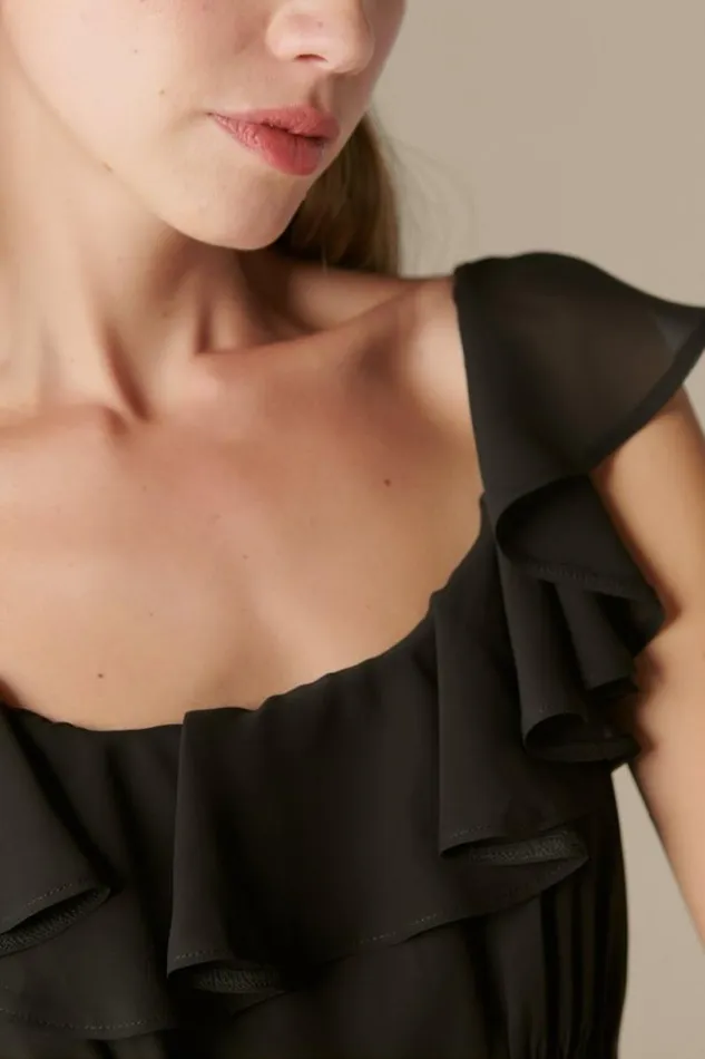 Women Lucky Brand Dresses Ruffle Mini Dress True Black