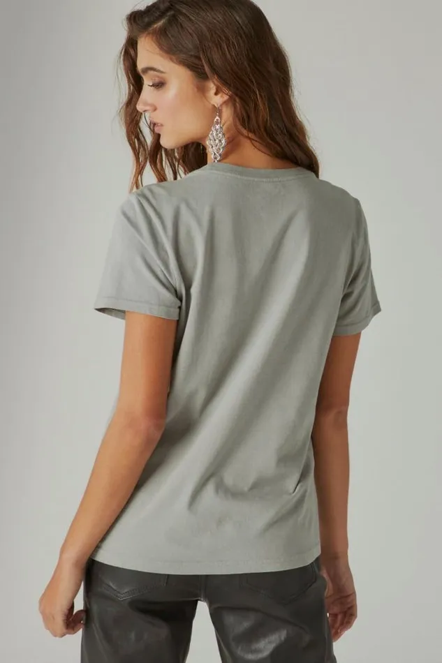 Women Lucky Brand Graphic Tees Acdc Crew Tee Neutral Grey