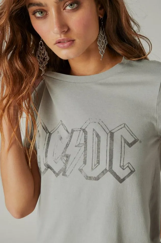Women Lucky Brand Graphic Tees Acdc Crew Tee Neutral Grey