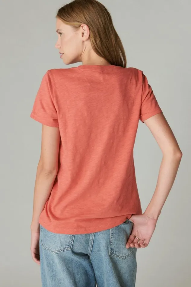 Women Lucky Brand Graphic Tees Coca Cola Flock Classic Crew Cardinal