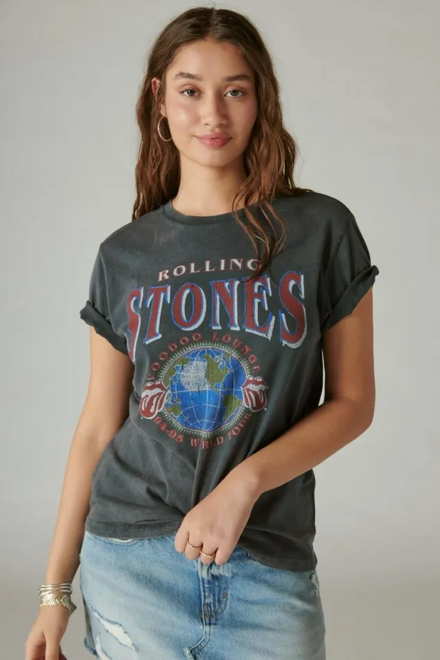 Women Lucky Brand Graphic Tees Stones Voodoo Lounge Boyfriend Tee Jet Set