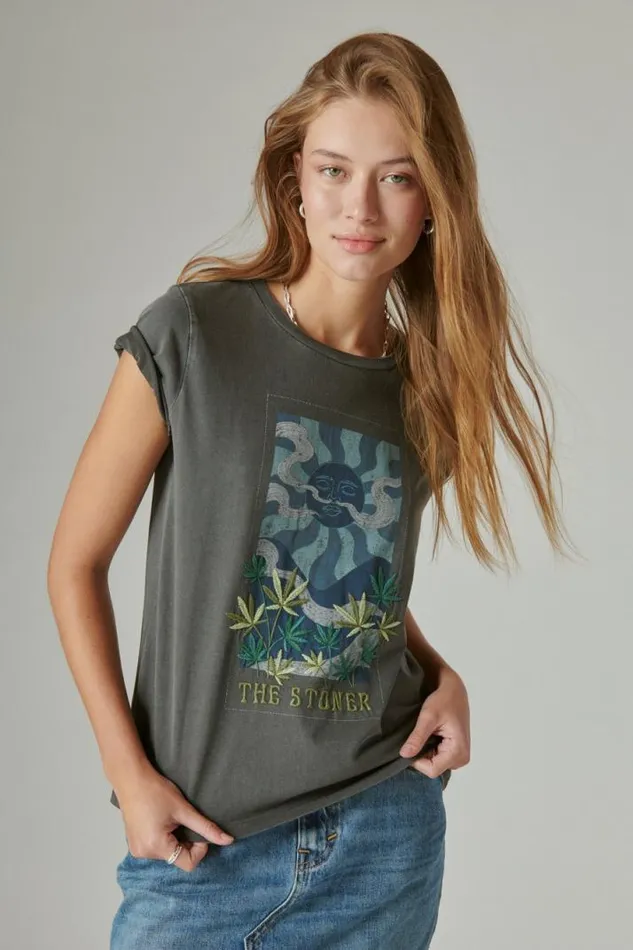 Women Lucky Brand Graphic Tees The Stoner Stretch Limo