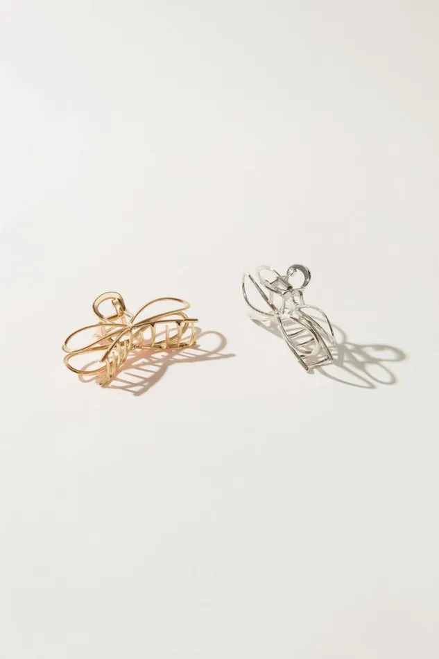 Women Lucky Brand Hair Accessories Metal Bow Ribbon Claw Clip Set Gold
