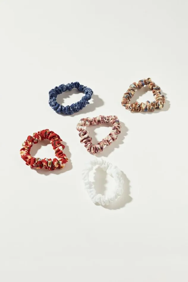 Women Lucky Brand Hair Accessories Skinny Floral Scrunchie 5 Pack Multi