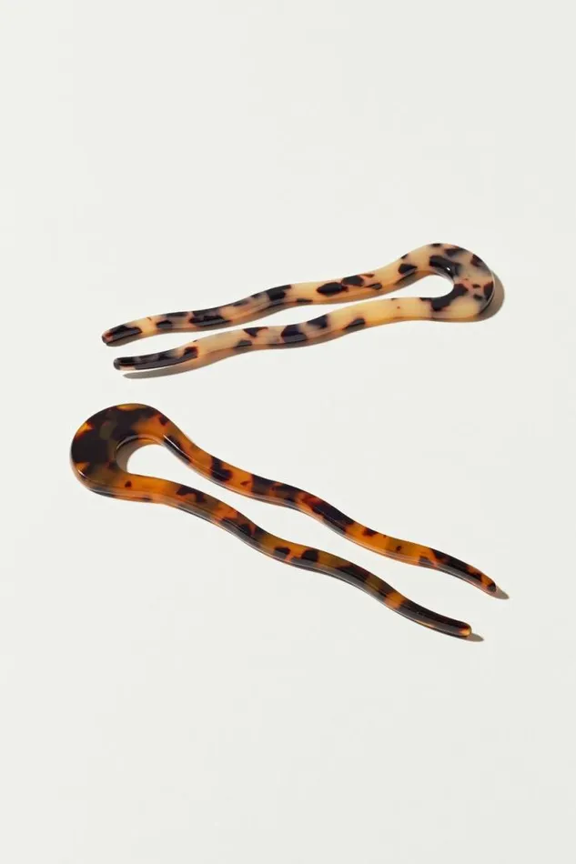 Women Lucky Brand Hair Accessories Tortoise Hair Pin Set Of 2 Dark Brown