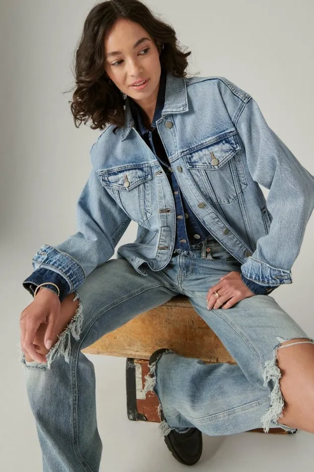 Women Lucky Brand Jackets and Outerwear Relaxed Denim Trucker Jacket Ripple