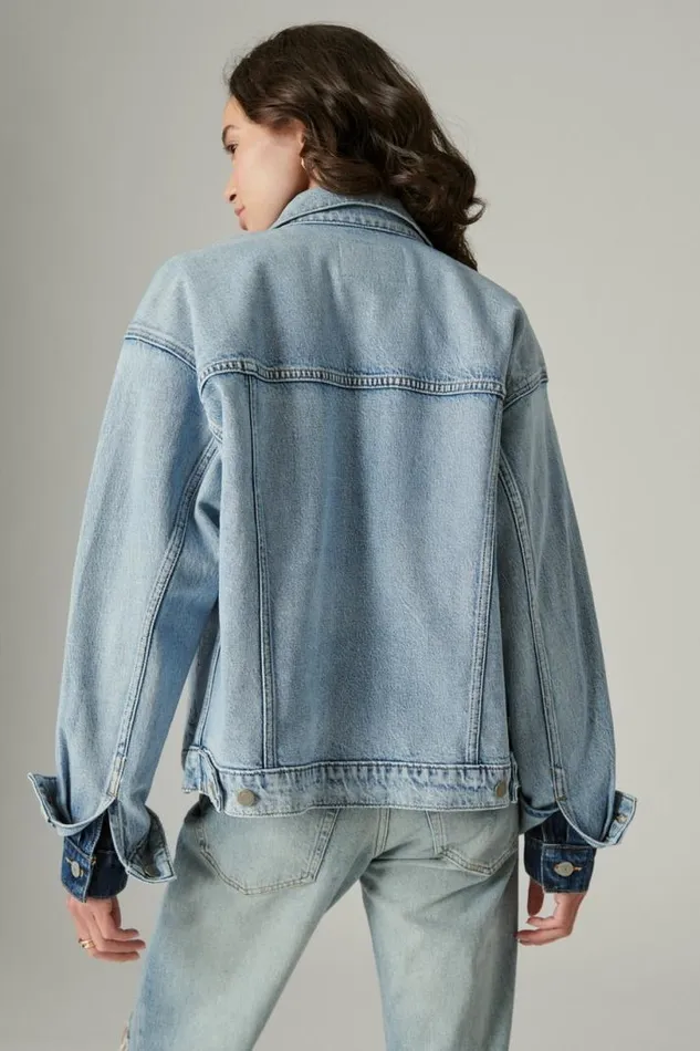 Women Lucky Brand Jackets and Outerwear Relaxed Denim Trucker Jacket Ripple