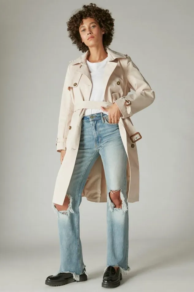 Women Lucky Brand Jackets and Outerwear Trench Coat Sand