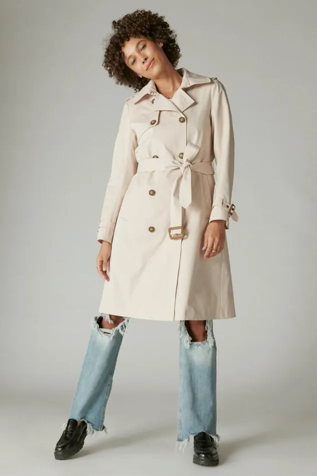 Women Lucky Brand Jackets and Outerwear Trench Coat Sand
