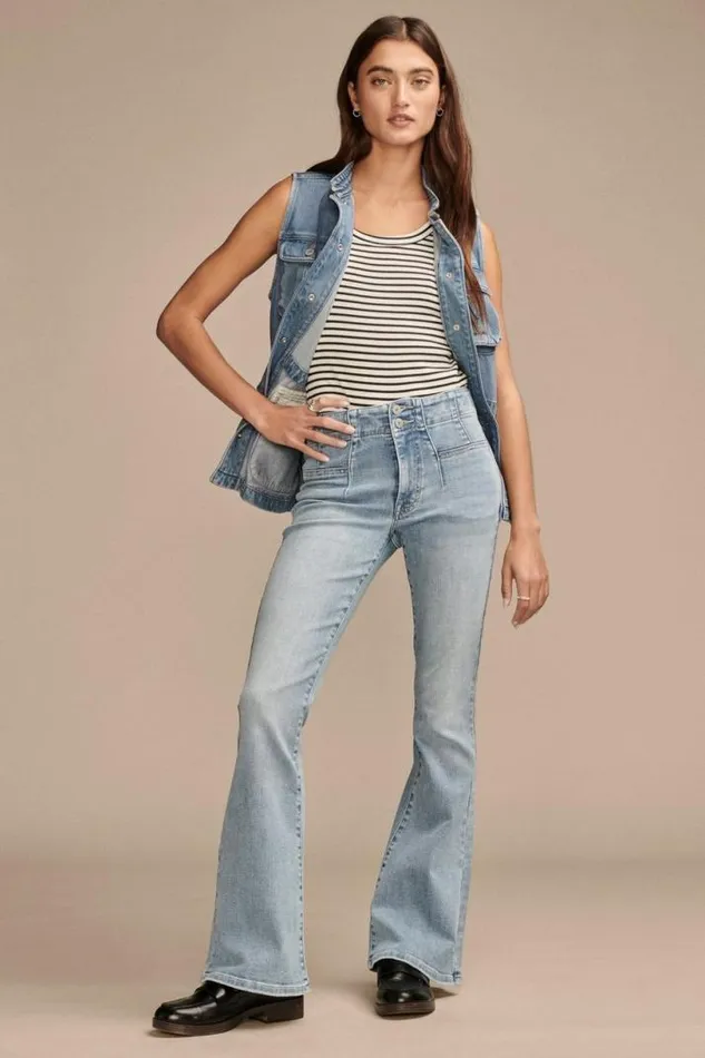 Women Lucky Brand Jeans High Rise Seamed Stevie Flare Aquarius