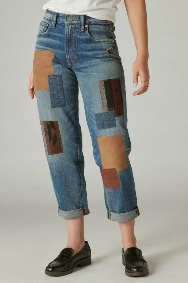 Women Lucky Brand Jeans Lucky Legend Mid Rise Boy High Bluff Patchwork