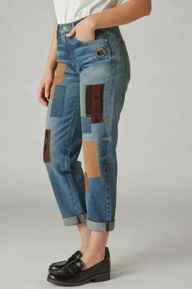 Women Lucky Brand Jeans Lucky Legend Mid Rise Boy High Bluff Patchwork