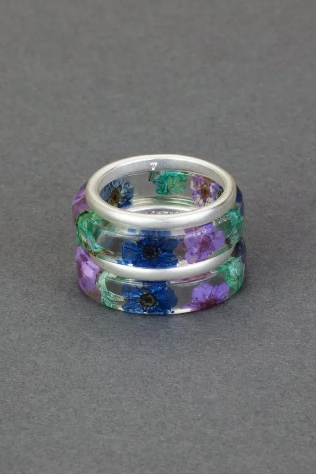 Women Lucky Brand Jewelry Dried Flower Ring Stack Silver