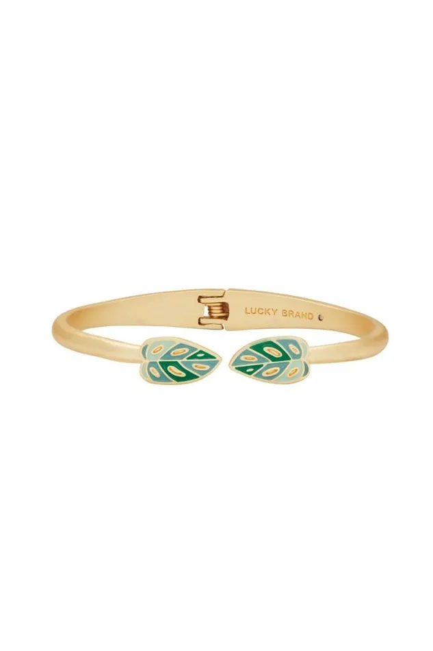 Women Lucky Brand Jewelry Enamel Monstera Hinge Cuff Gold