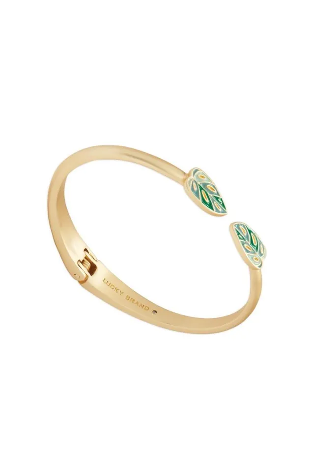 Women Lucky Brand Jewelry Enamel Monstera Hinge Cuff Gold