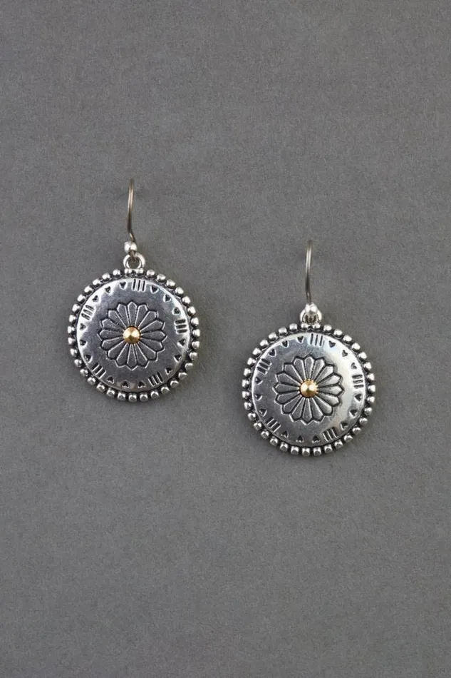 Women Lucky Brand Jewelry Etch Concho Coin Drop Earring Two Tone