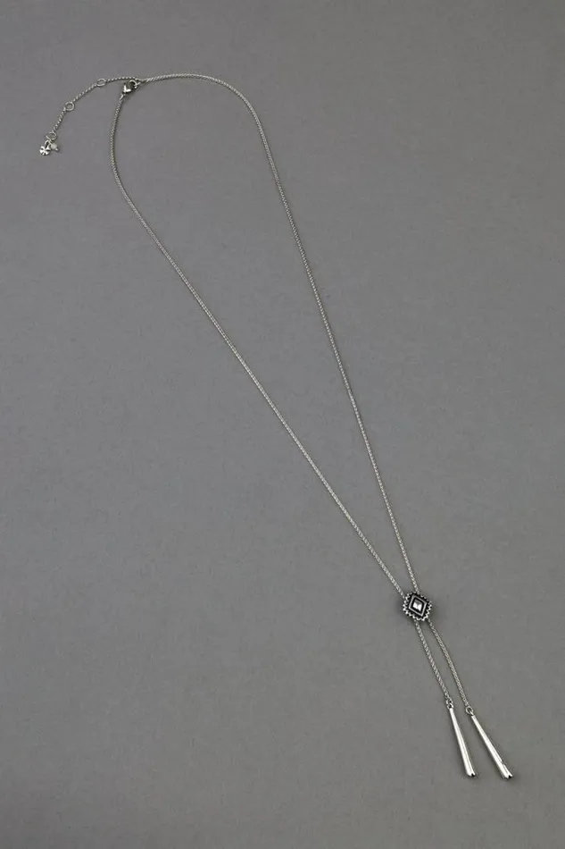 Women Lucky Brand Jewelry Etch Diamond Lariat Necklace Silver