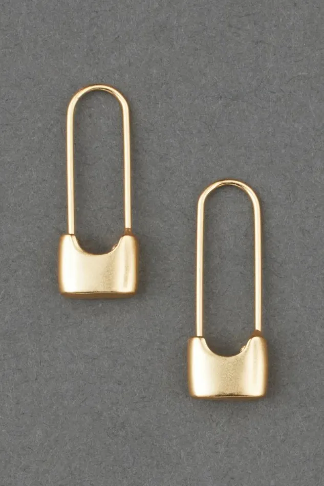 Women Lucky Brand Jewelry Modern Safety Pin Mini Earring Gold