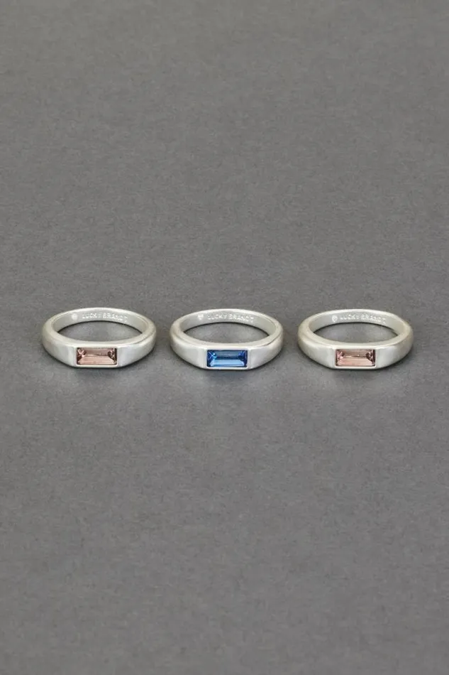 Women Lucky Brand Jewelry Multi Color Set Stone Ring Stack Silver