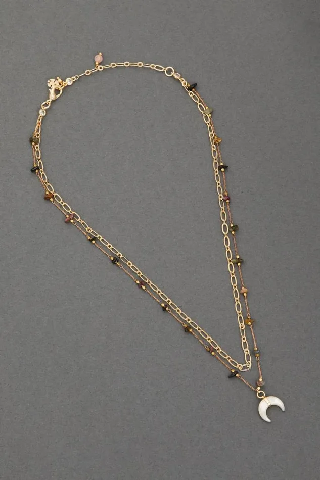 Women Lucky Brand Jewelry Multi Stone Chain Layer Necklace Gold