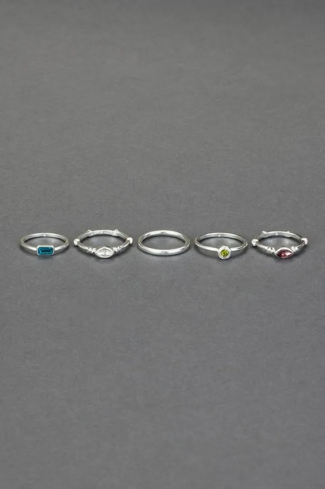 Women Lucky Brand Jewelry Multi Stone Ring Stack Silver