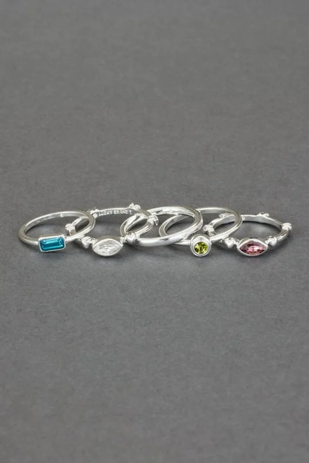 Women Lucky Brand Jewelry Multi Stone Ring Stack Silver