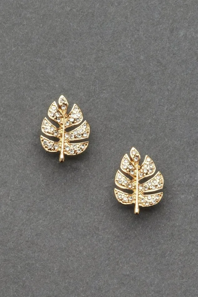 Women Lucky Brand Jewelry Pave Monstera Stud Gold