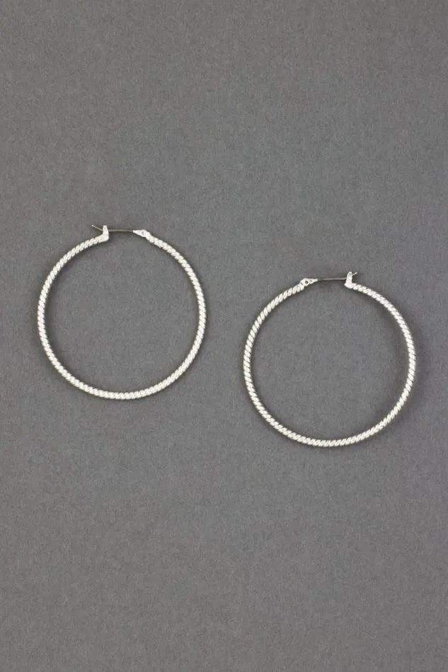 Women Lucky Brand Jewelry Rope Hoop Earring Silver