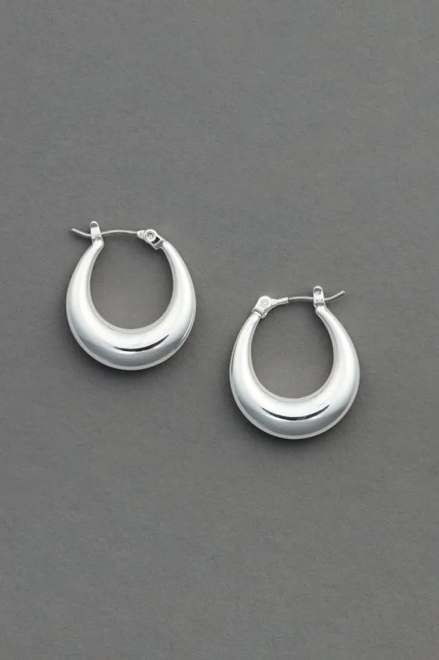 Women Lucky Brand Jewelry Silver Tone Oval Hoop Earring Silver