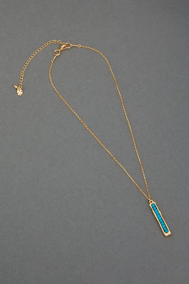Women Lucky Brand Jewelry Turquoise Bar Pendant Necklace Gold