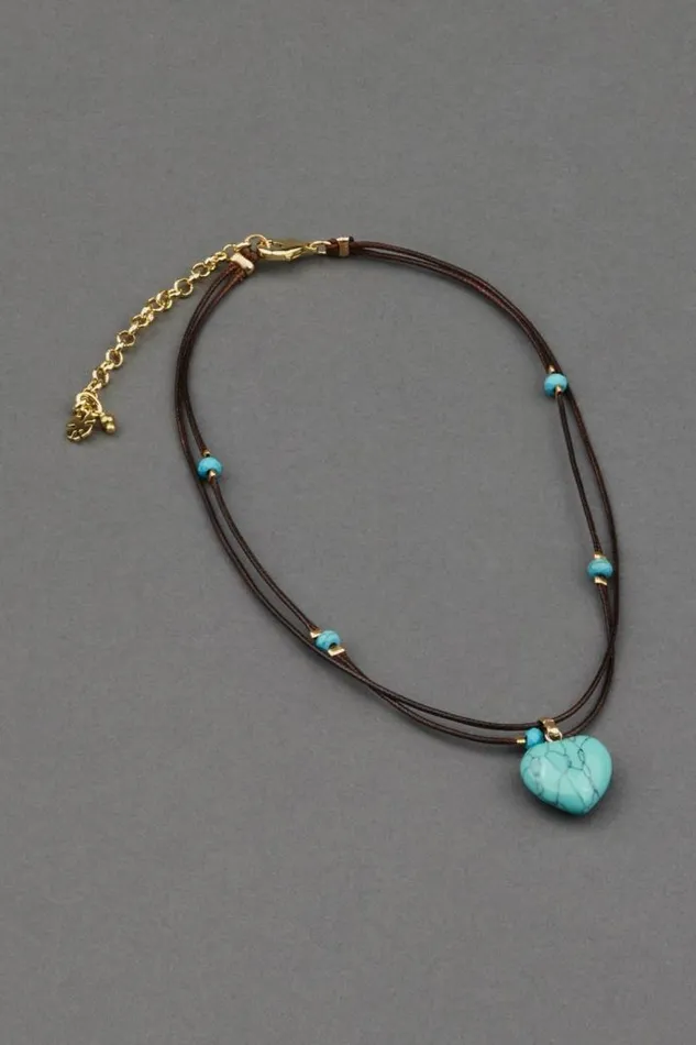 Women Lucky Brand Jewelry Turquoise Heart Choker Necklace Gold