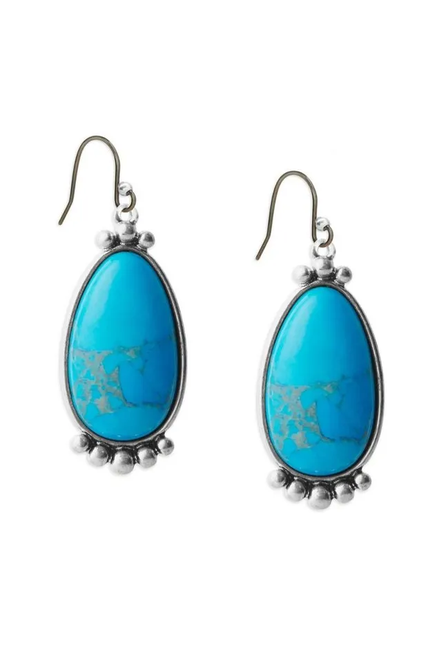 Women Lucky Brand Jewelry Turquoise Statement Drop Earring Silver