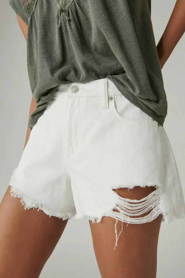 Women Lucky Brand Shorts High Rise Mom Short Spring White Dest