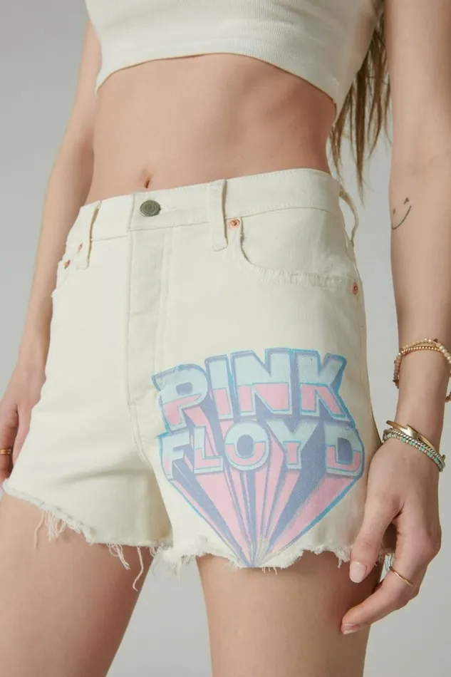 Women Lucky Brand Shorts Pink Floyd High Rise Mom Short Floyd